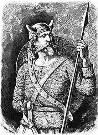 Portrait of Tyr, the norse god of war with a warrior